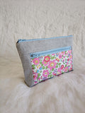 Devon Pouch - Pink Betsy with Grey Linen