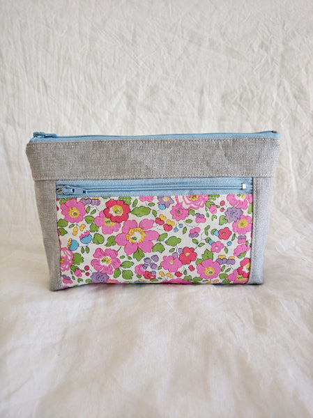 Devon Pouch - Pink Betsy with Grey Linen