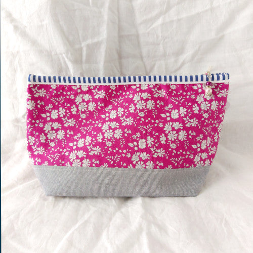 Lola Pouch - Hot Pink Capel with Grey Linen