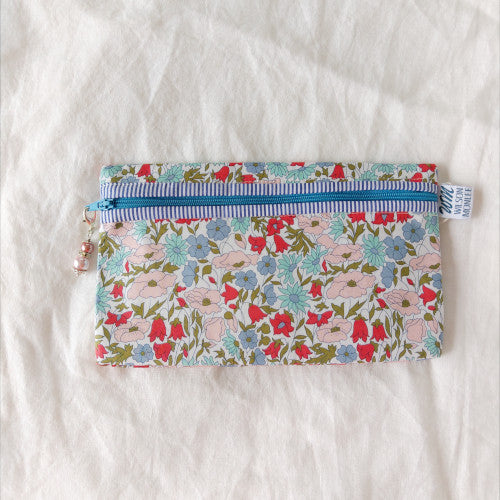Pencil Case - Blue and Pink Poppy and Daisy