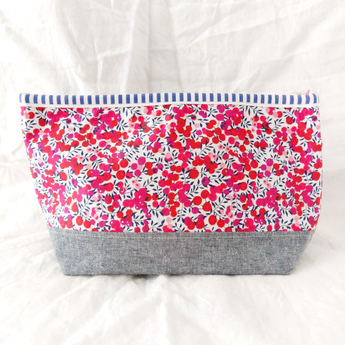 Lola Pouch - Red Wiltshire with Indigo Linen